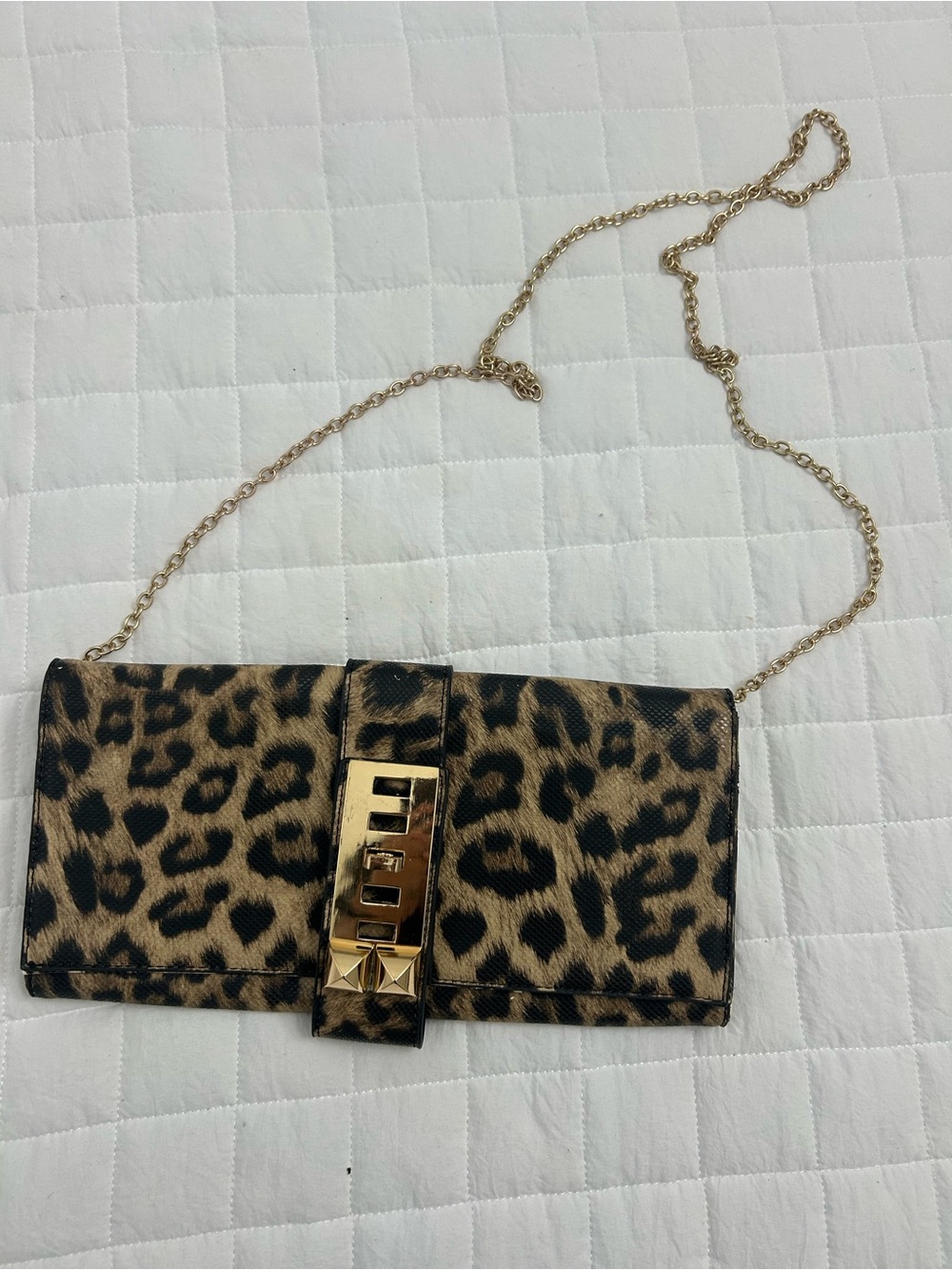 Fendi Leopard Print Clutch with Gold Chain